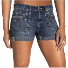 V-Blue Juniors' Cuffed Denim Short with Rhinestones